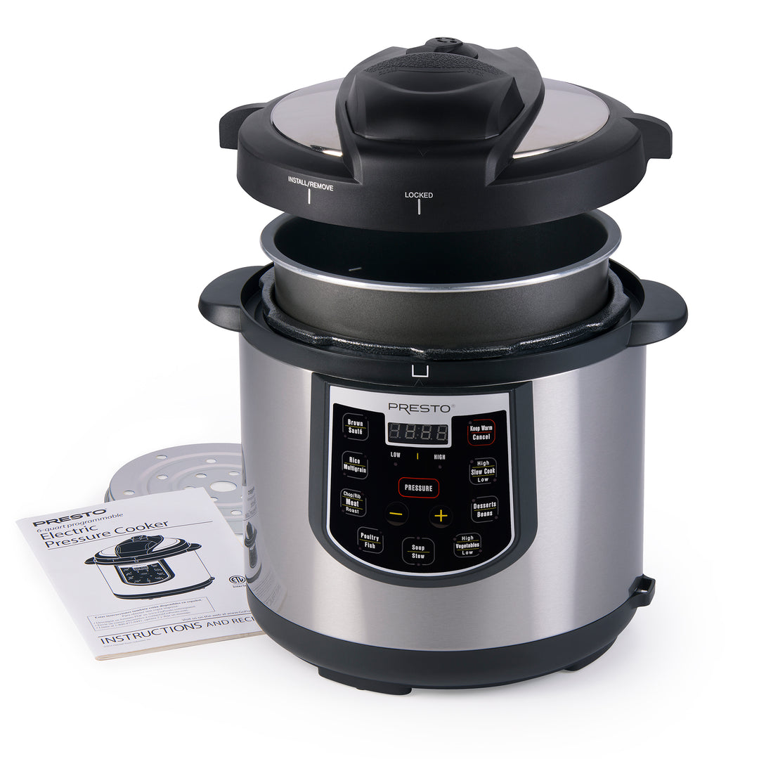 Presto 02141 6 Qt Electric Pressure Cooker Plus Programmable Slow Cooker, Silver