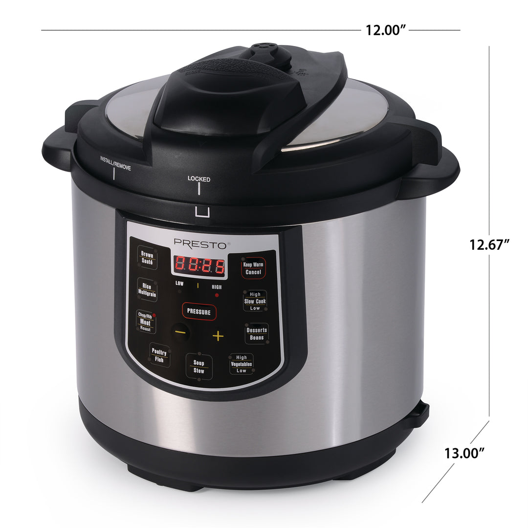 Presto 02141 6 Qt Electric Pressure Cooker Plus Programmable Slow Cooker, Silver