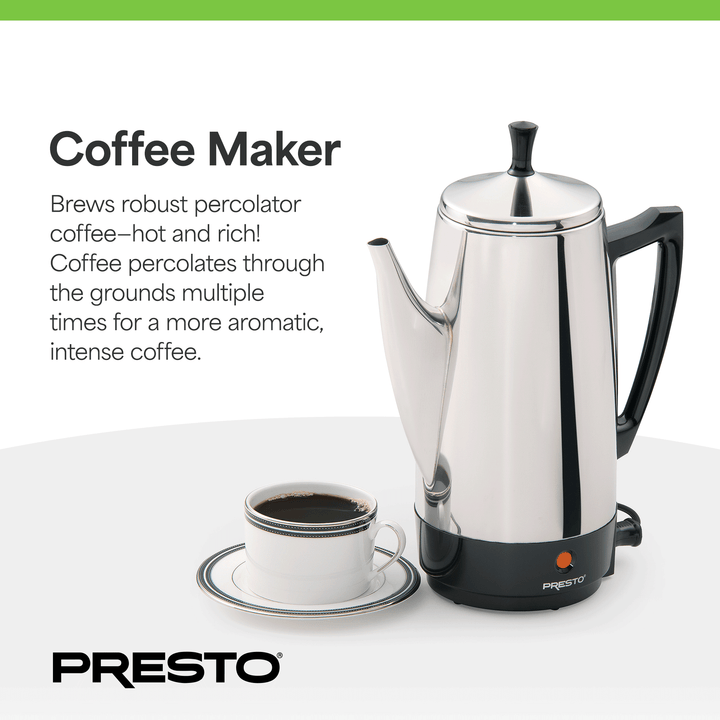 Presto Stainless Steel Coffee Maker, 12 Cup Robust Percolator Coffee (Open Box) - VMInnovations