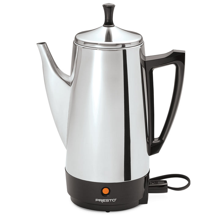 Presto Stainless Steel Coffee Maker, 12 Cup Robust Percolator Coffee, Silver