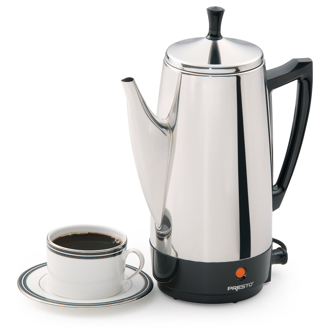 Presto Stainless Steel Coffee Maker, 12 Cup Robust Percolator Coffee, Silver