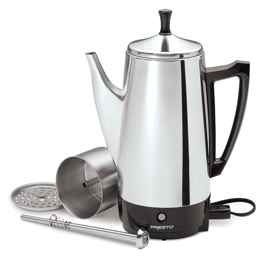 Presto Stainless Steel Coffee Maker, 12 Cup Robust Percolator Coffee, Silver