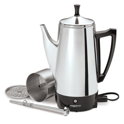 Presto Stainless Steel Coffee Maker, 12 Cup Robust Percolator Coffee, Silver - VMInnovations