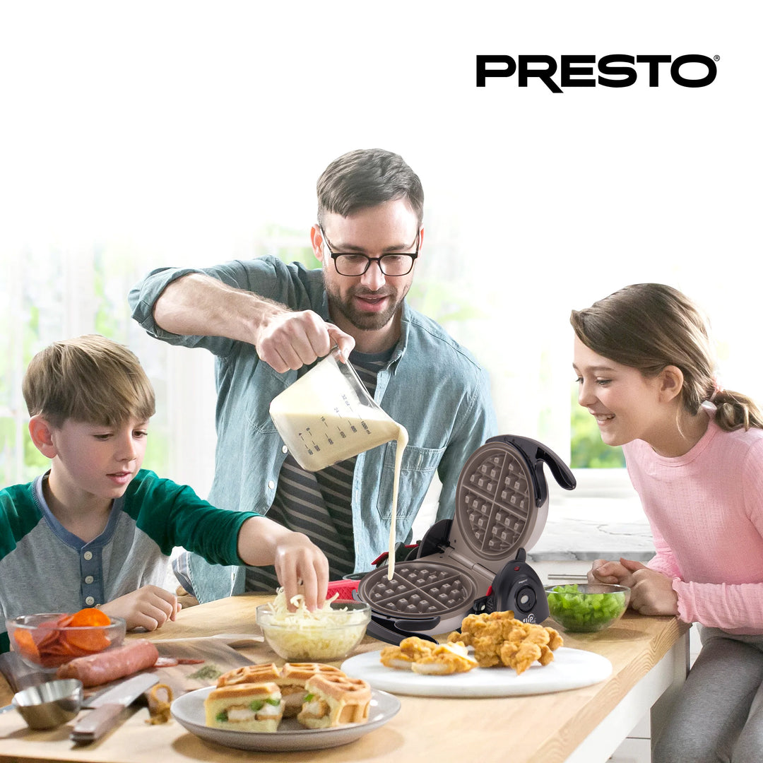 Presto FlipSide Belgian Waffle Maker, Ceramic Appliance, 7", Black (Open Box)