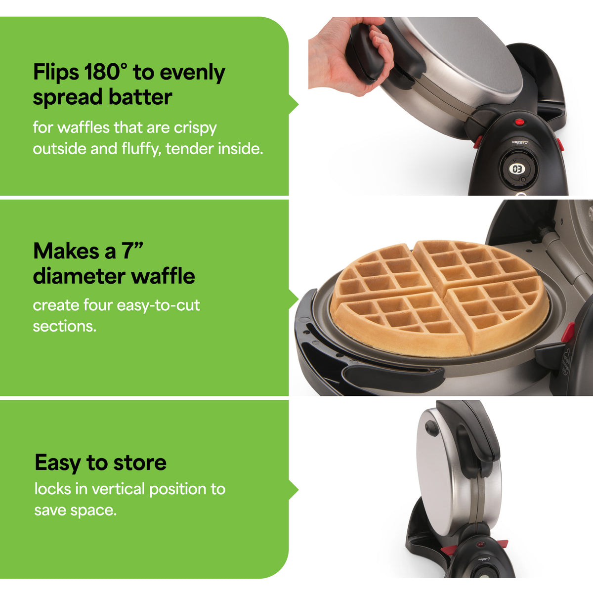 Presto FlipSide Belgian Waffle Maker, Ceramic Appliance, 7", Black (Open Box) - VMInnovations