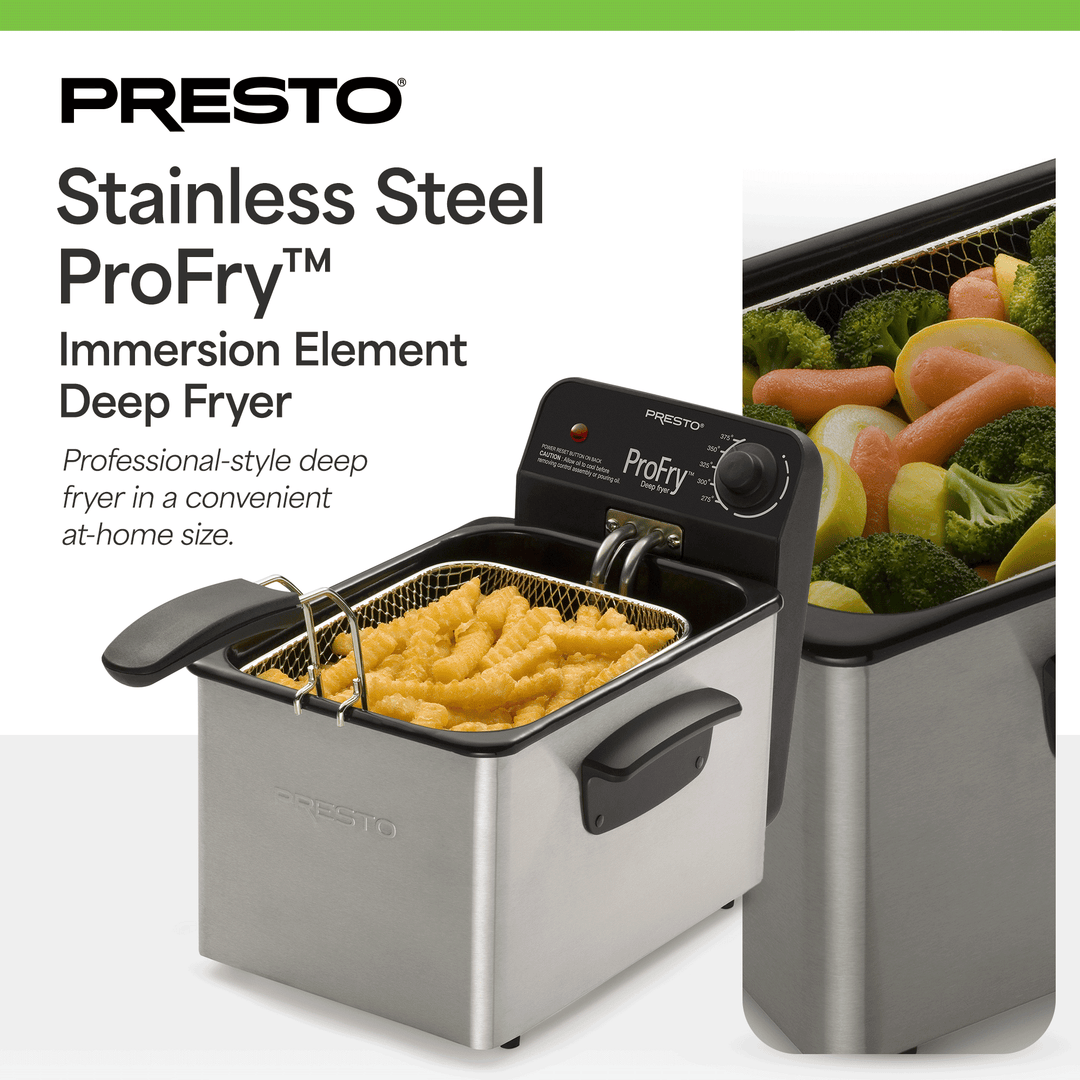 Presto ProFry 8-Cup Deep Fryer with 1800-Watt Immersion Element, Stainless Steel