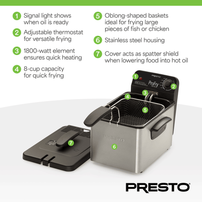 Presto ProFry 8-Cup Deep Fryer with 1800-Watt Immersion Element (Open Box)