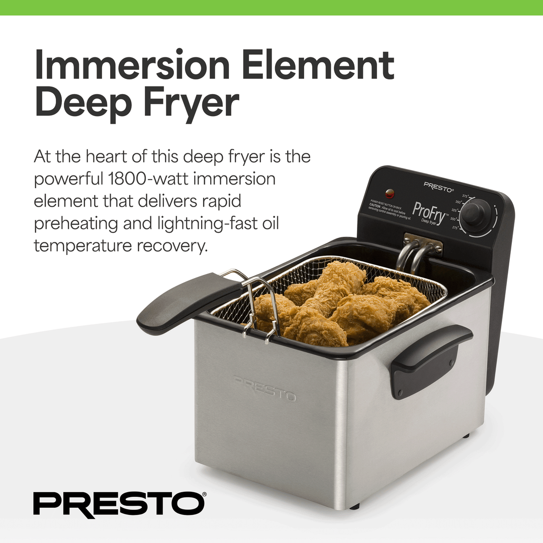 Presto ProFry 8-Cup Deep Fryer with 1800-Watt Immersion Element (Open Box)