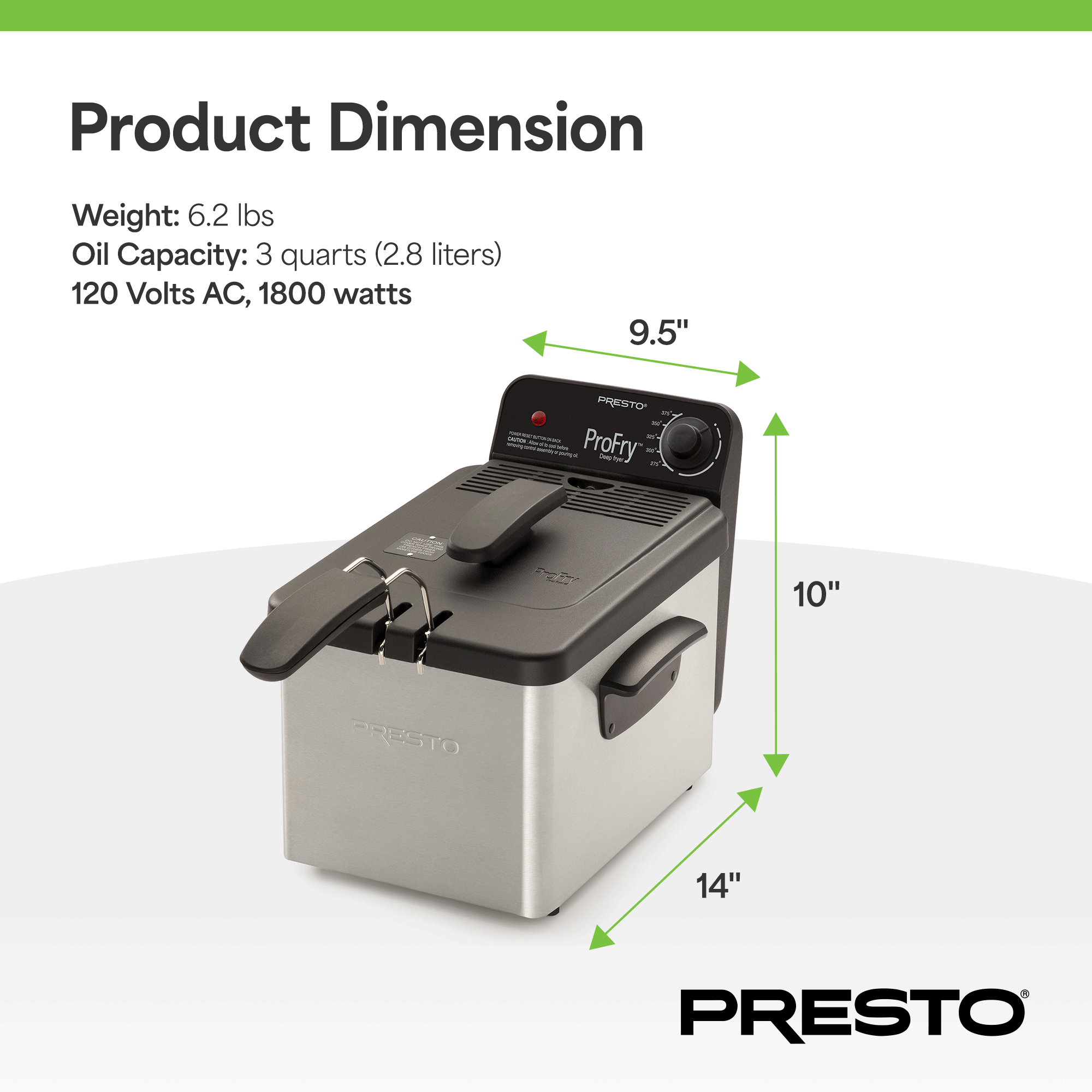 Presto ProFry 8-Cup Deep Fryer with 1800-Watt Immersion Element (Open Box)