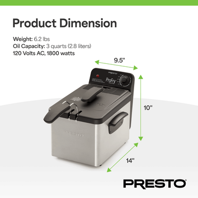 Presto ProFry 8-Cup Deep Fryer with 1800-Watt Immersion Element (Open Box) - VMInnovations