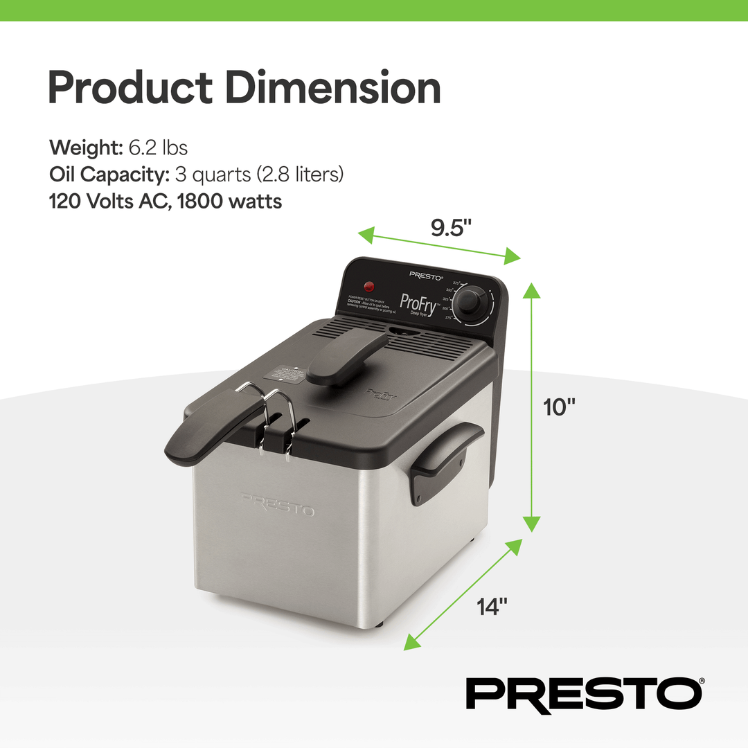 Presto ProFry 8-Cup Deep Fryer with 1800-Watt Immersion Element (Open Box)
