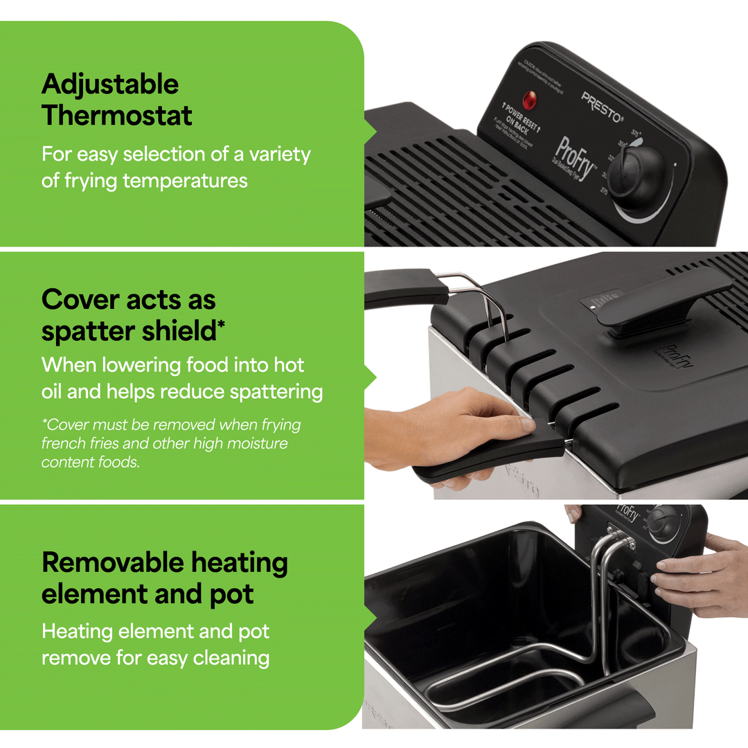 Presto ProFry Dual Basket Deep Fryer, 1800W Immersion Element, Stainless Steel - VMInnovations