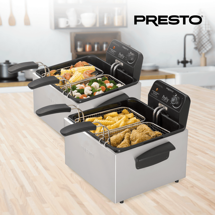 Presto ProFry Dual Basket Deep Fryer, 1800W Immersion Element, Stainless Steel