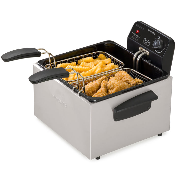 Presto ProFry Dual Basket Deep Fryer, 1800W Immersion Element, Stainless Steel