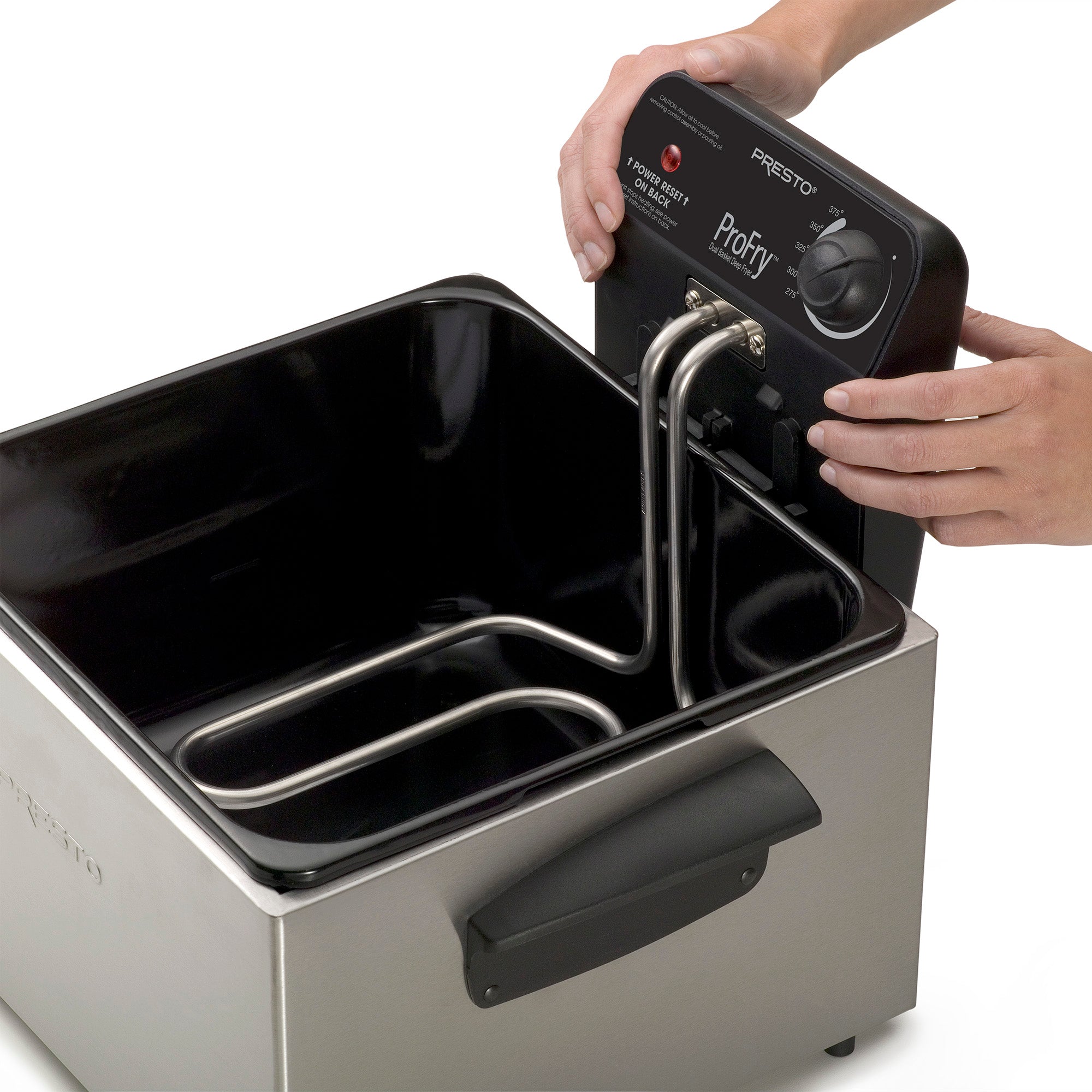 Presto ProFry Dual Basket Deep Fryer, 1800W Immersion Element, Stainless Steel - VMInnovations