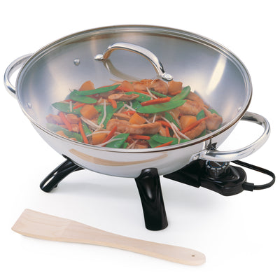 Presto 1500 Watt Stainless Steel Electric Wok w/Glass Lid & Spatula (Open Box) - VMInnovations