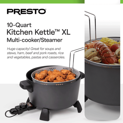 Presto 10-Quart Kitchen Kettle XL Multi-Cooker, Steamer & Deep Fryer (Open Box) - VMInnovations