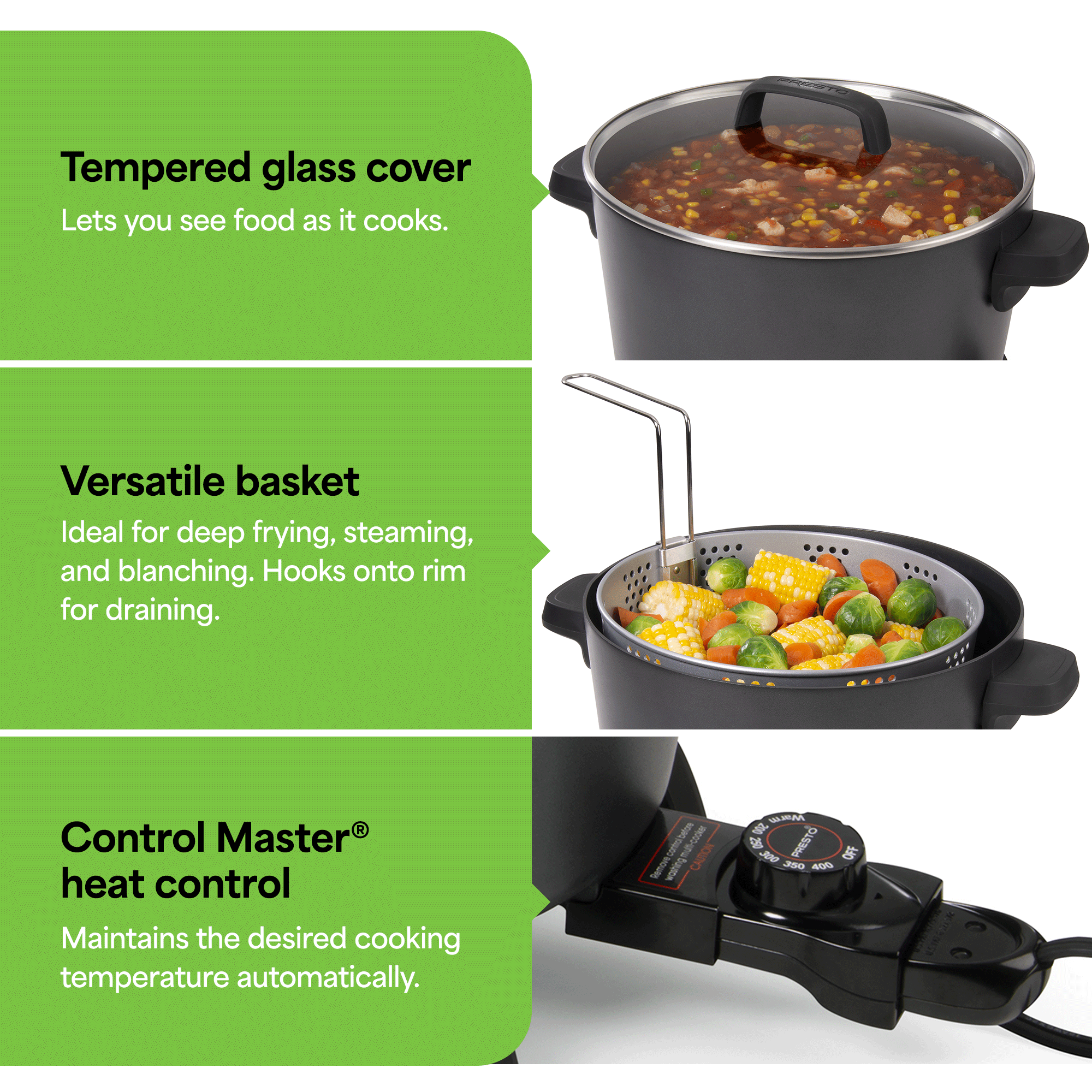Presto 10-Quart Kitchen Kettle XL Multi-Cooker, Steamer & Deep Fryer, Black - VMInnovations