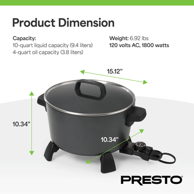 Presto 10-Quart Kitchen Kettle XL Multi-Cooker, Steamer & Deep Fryer, Black - VMInnovations