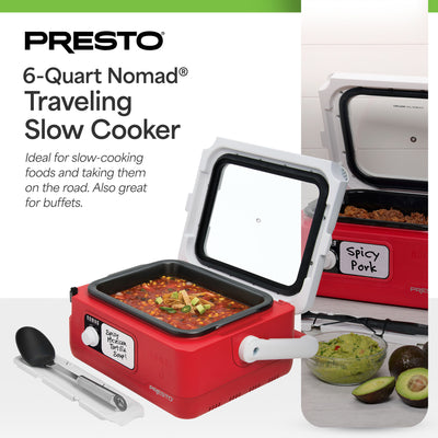 Presto 06011 6 Qt Nomad Portable Electric Slow Cooker with Locking Lid(Open Box) - VMInnovations