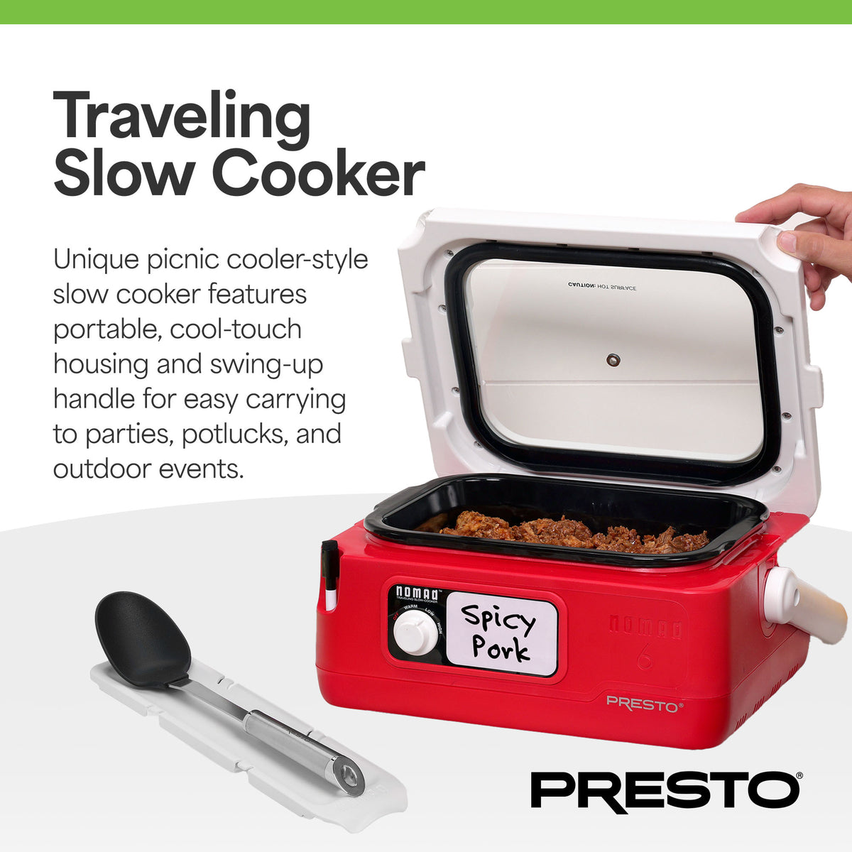 Presto 06011 6 Qt Nomad Portable Electric Slow Cooker with Locking Lid(Open Box) - VMInnovations