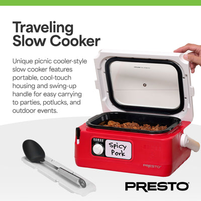 Presto 06011 6 Qt Nomad Portable Electric Slow Cooker with Locking Lid(Open Box) - VMInnovations
