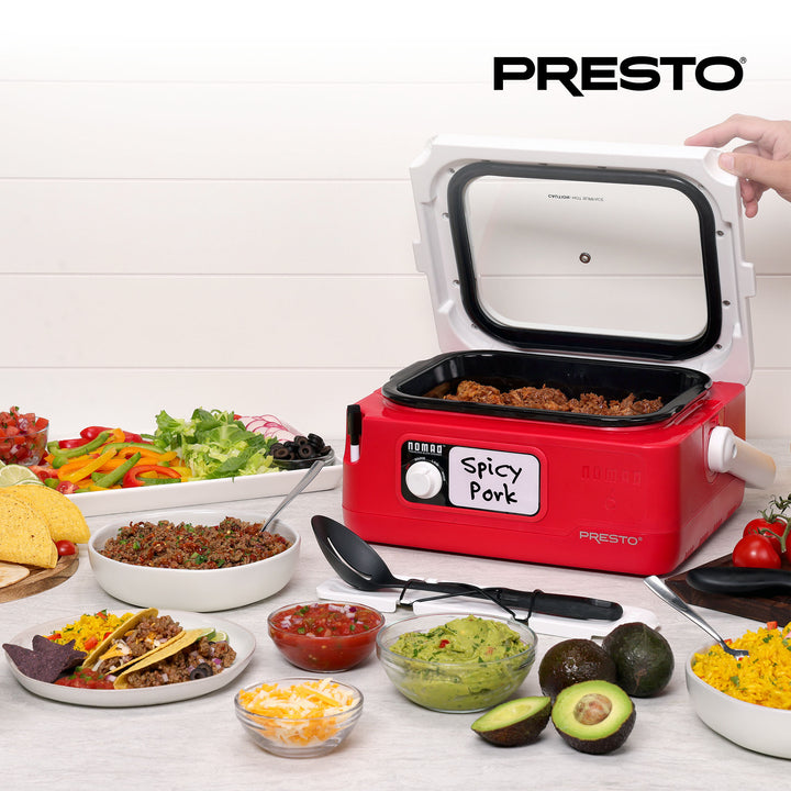 Presto 06011 6 Quart Nomad Portable Electric Slow Cooker with Locking Lid, Red