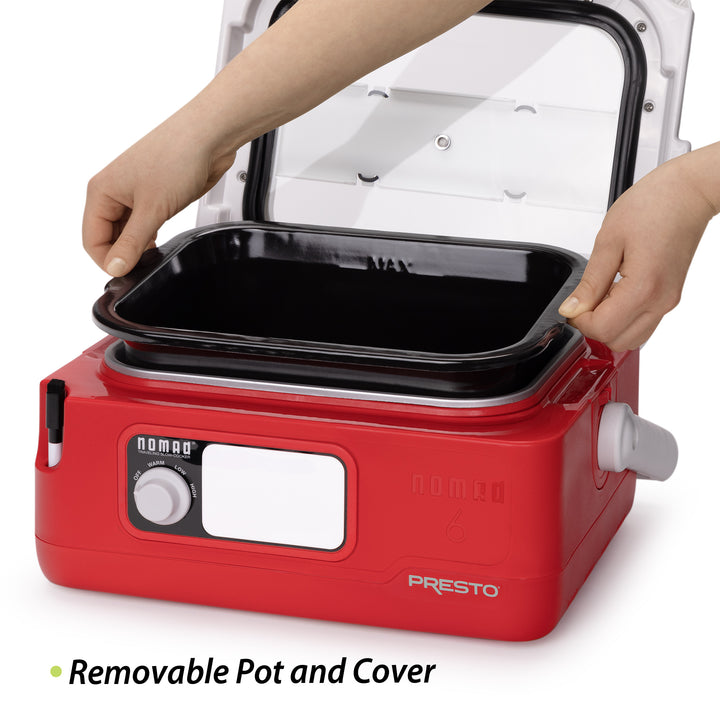 Presto 06011 6 Quart Nomad Portable Electric Slow Cooker with Locking Lid, Red