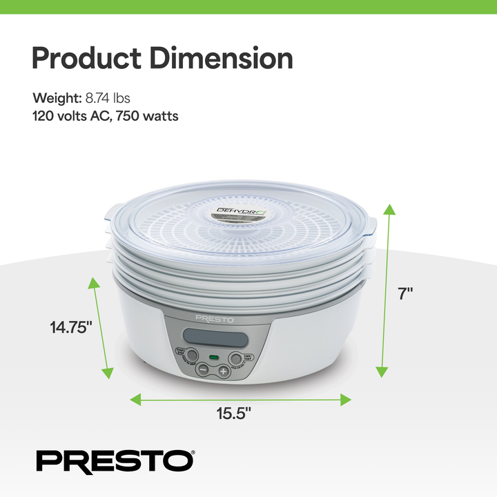 Presto Dehydro 6-Tray Digital Electric Food Dehydrator for Fruits & Vegetables