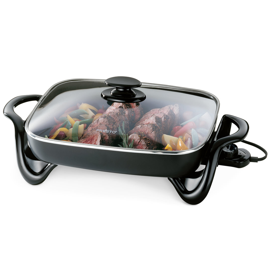 Presto Electric Skillet with Glass Lid, Nonstick Multi-Cooker, 16 Inch, Black