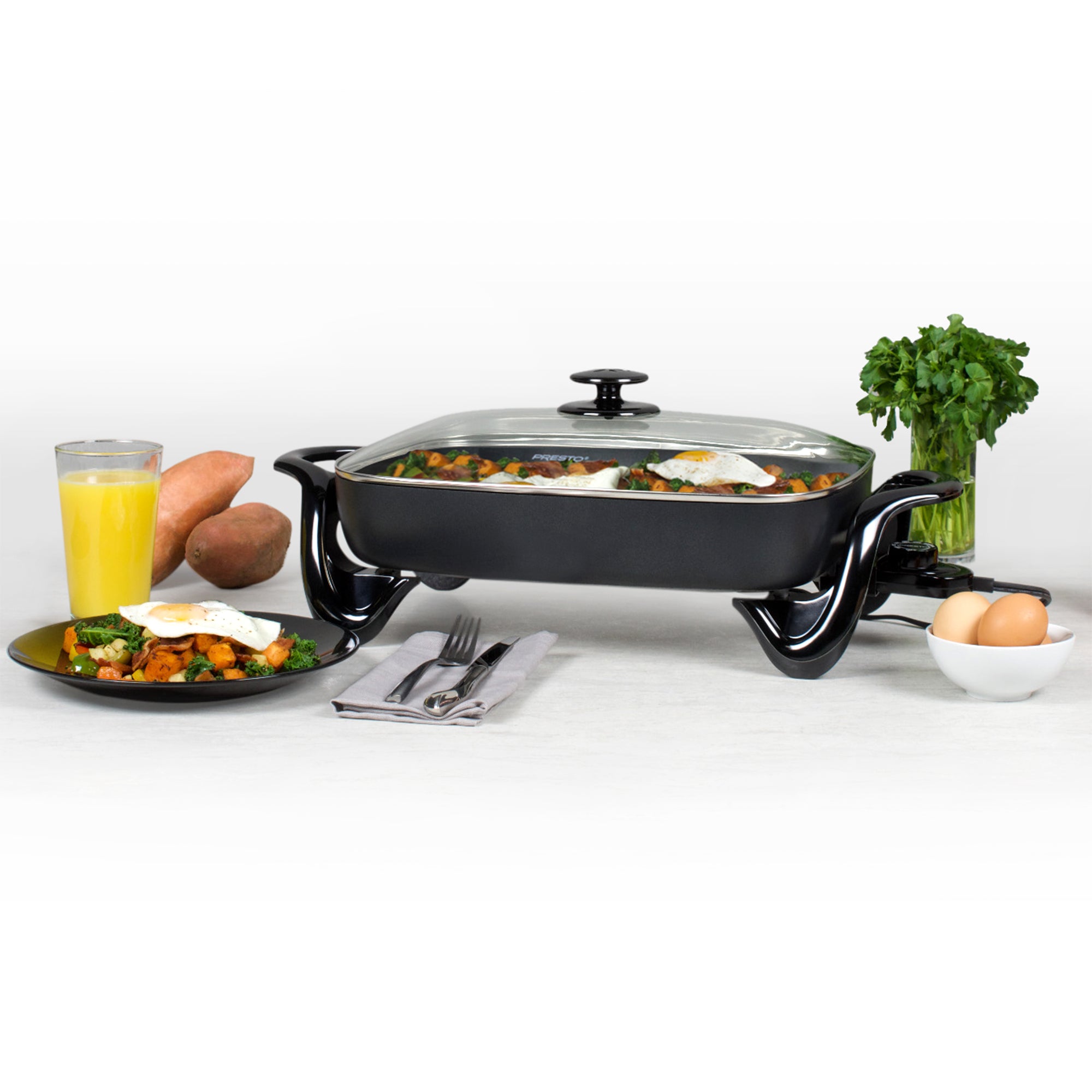 Presto Electric Skillet with Glass Lid, Nonstick Multi-Cooker, 16 Inch, Black (Used) - VMInnovations
