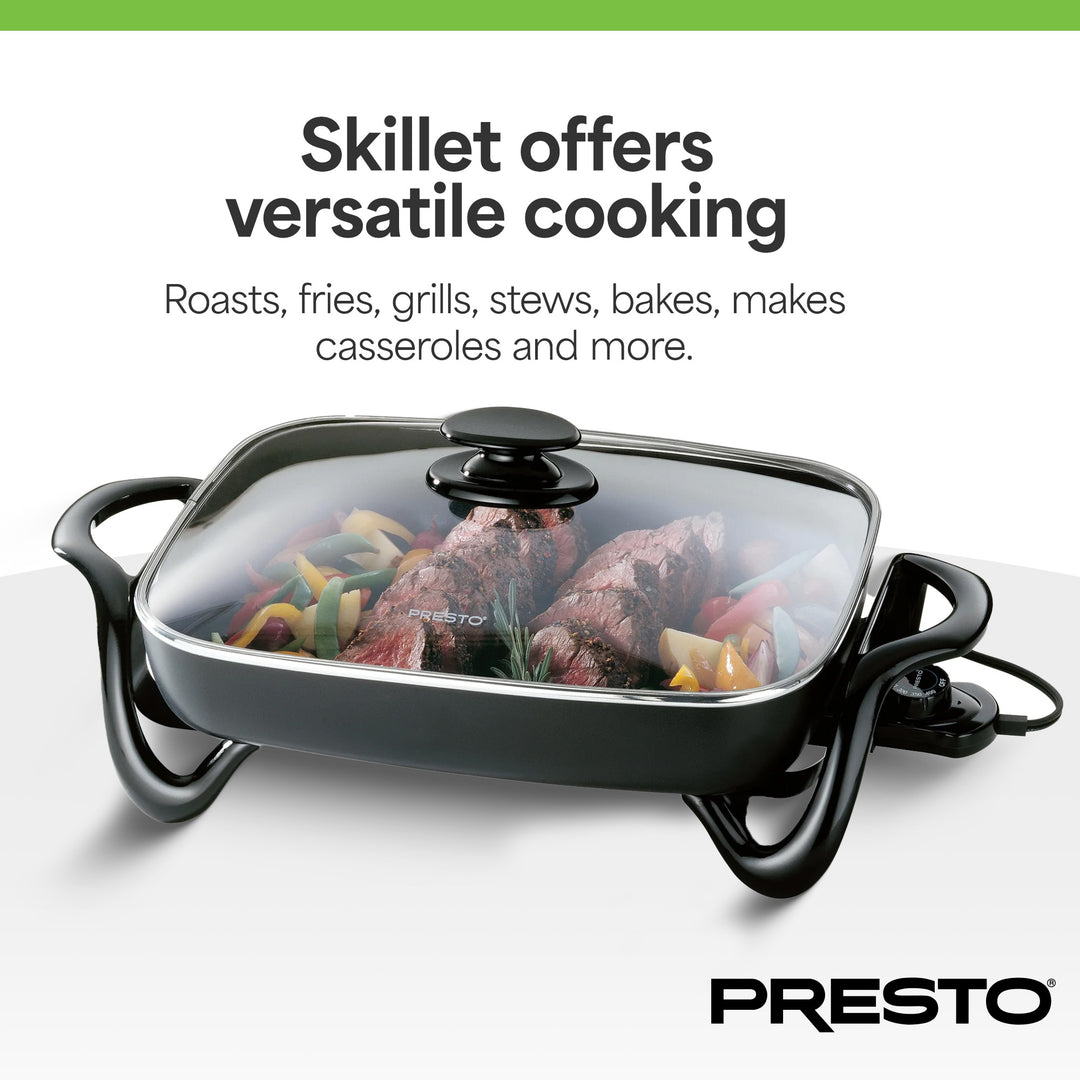 Presto Electric Skillet w/Glass Lid, Nonstick Multi-Cooker, 16", Black(Open Box)