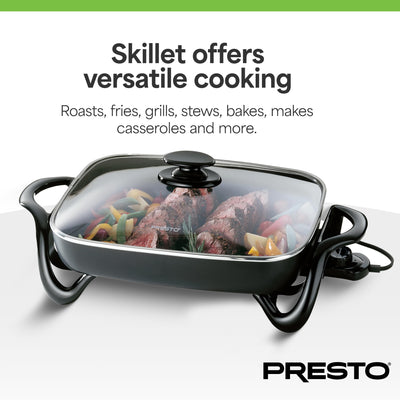 Presto Electric Skillet w/Glass Lid, Nonstick Multi-Cooker, 16", Black(Open Box)