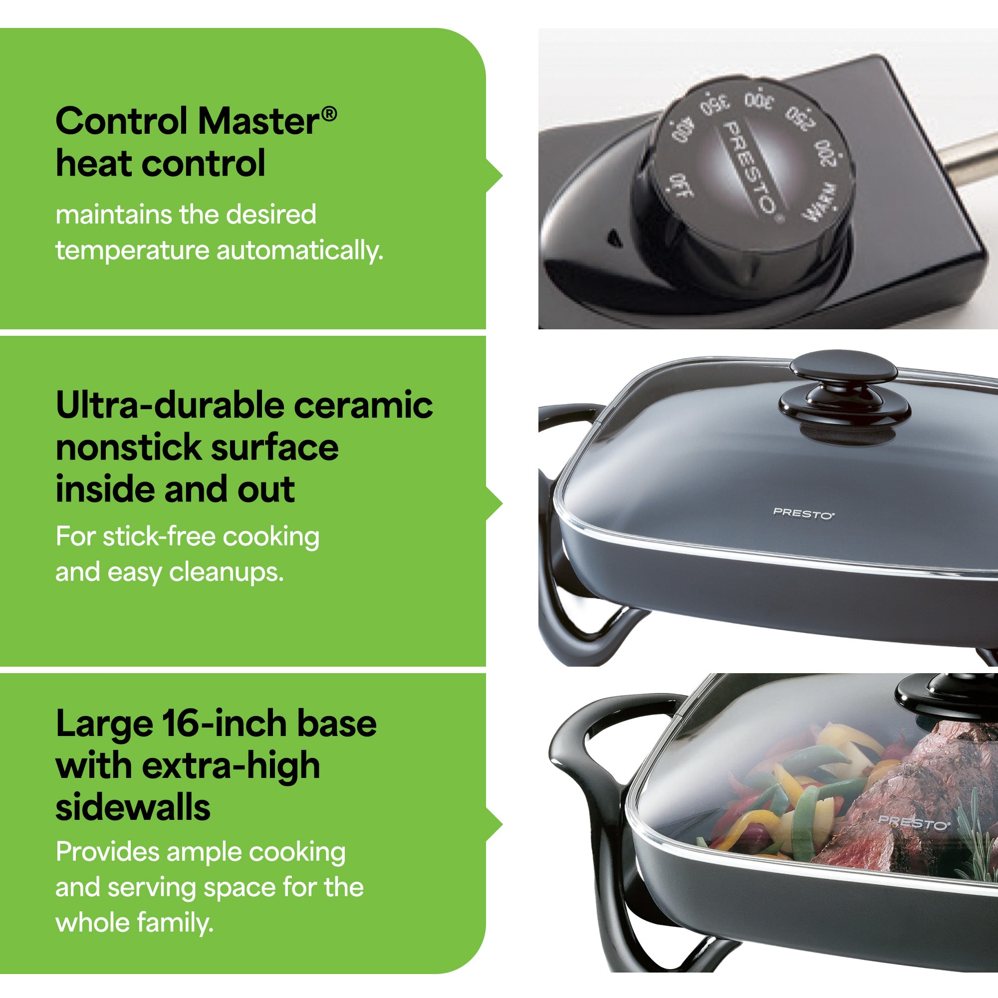 Presto Electric Skillet with Glass Lid, Nonstick Multi-Cooker, 16 Inch, Black (Used) - VMInnovations