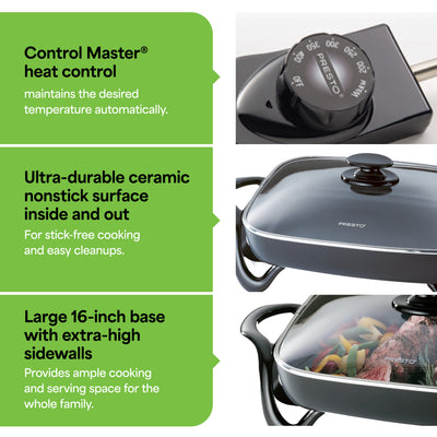 Presto Electric Skillet with Glass Lid, Nonstick Multi-Cooker, 16 Inch, Black (Used) - VMInnovations