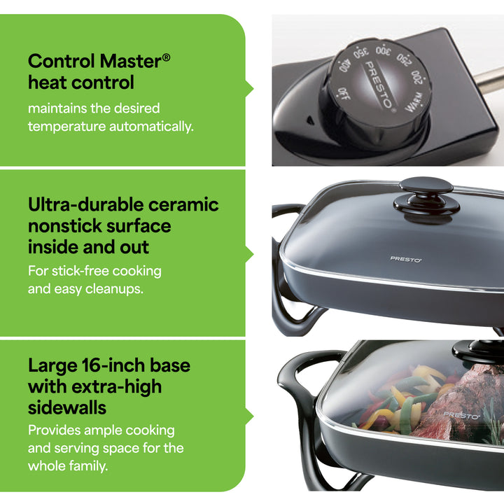 Presto Electric Skillet w/Glass Lid, Nonstick Multi-Cooker, 16", Black(Open Box)