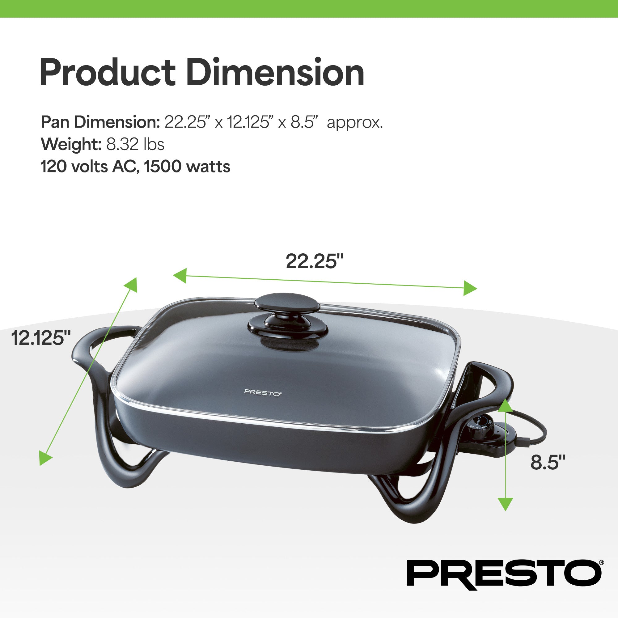 Presto Electric Skillet w/Glass Lid, Nonstick Multi-Cooker, 16", Black(Open Box) - VMInnovations