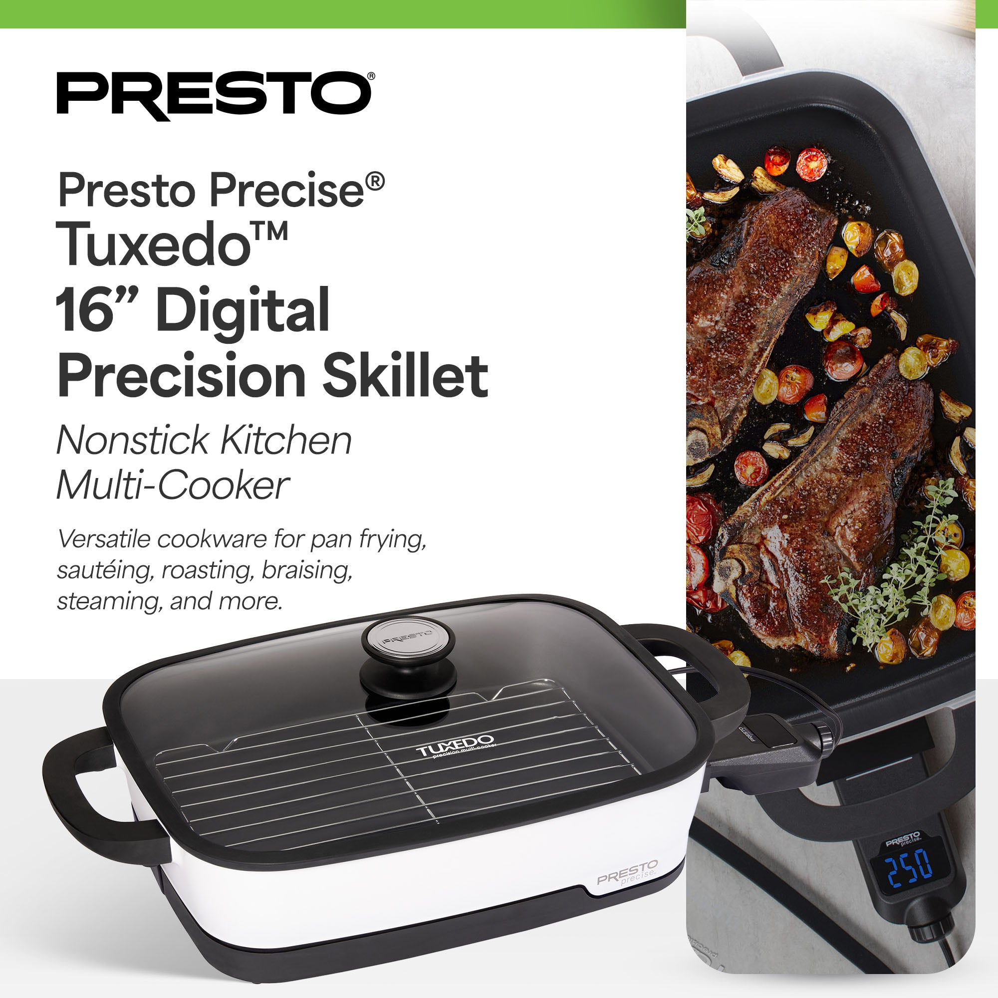 Presto Tuxedo Digital Precision Skillet Nonstick Multi-Cooker 16"(Open Box) - VMInnovations