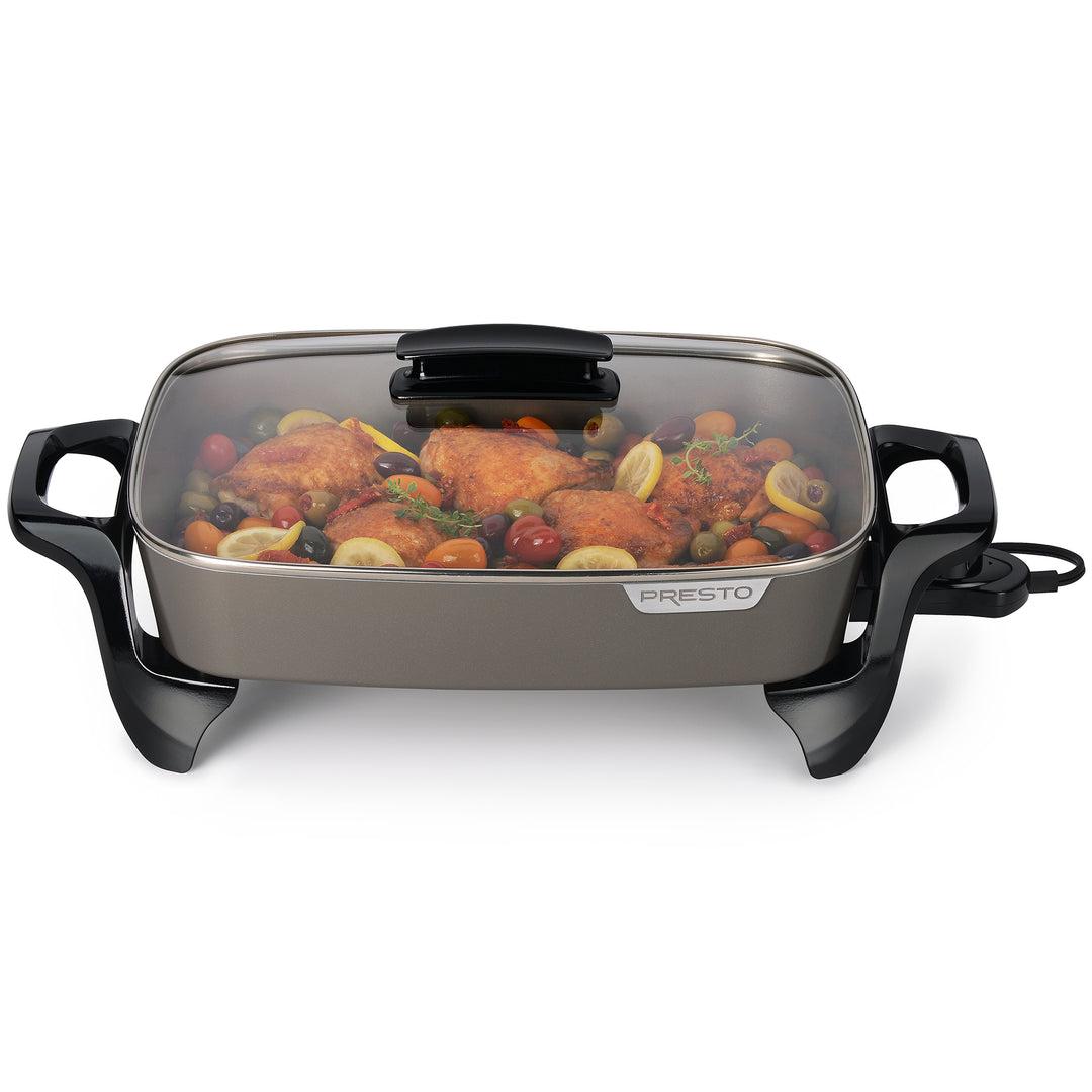 Presto Electric Skillet with Glass Lid, Nonstick Multi-Cooker, 16 Inch, Gray