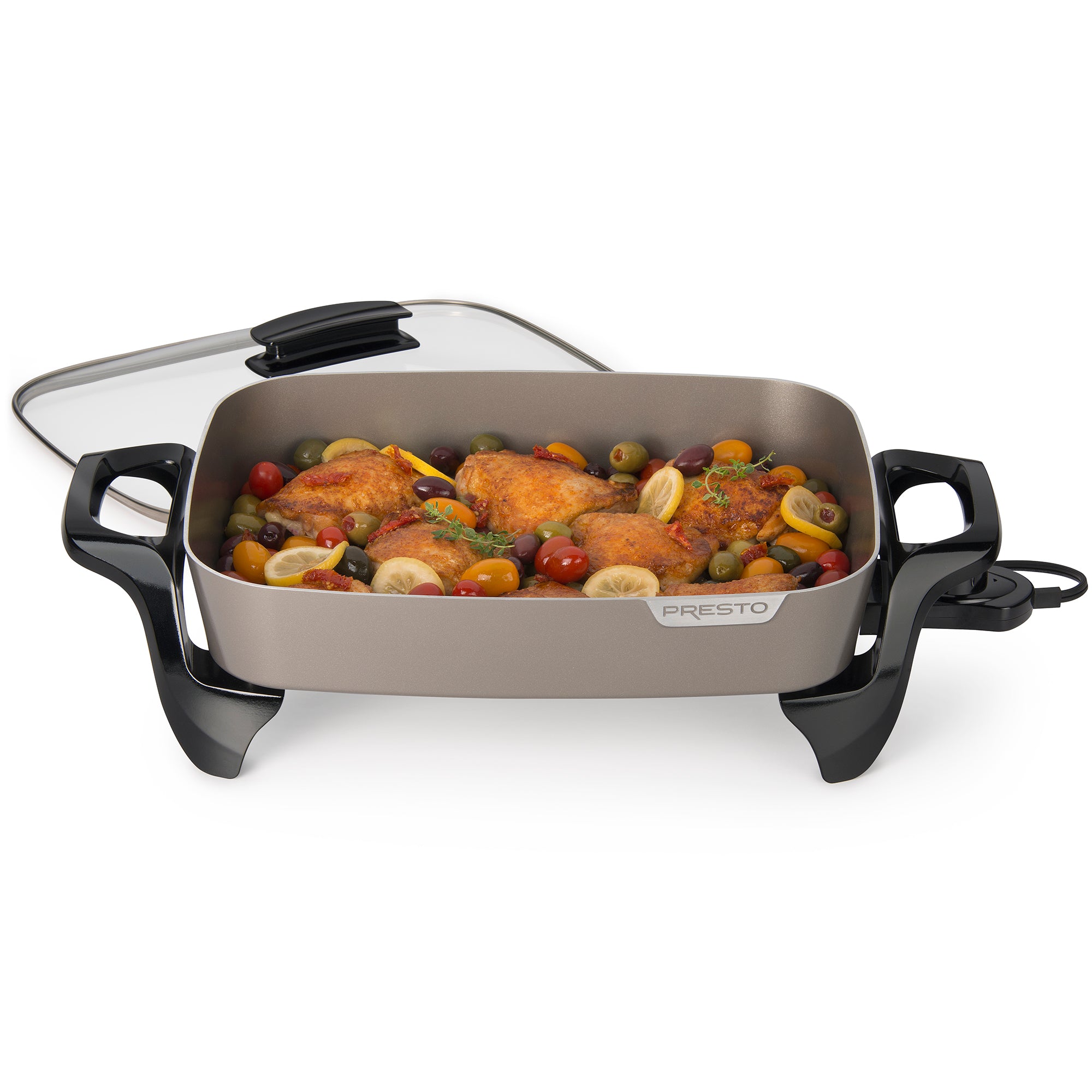 Presto Electric Skillet w/Glass Lid, Nonstick Multi-Cooker, 16", Gray (Open Box) - VMInnovations