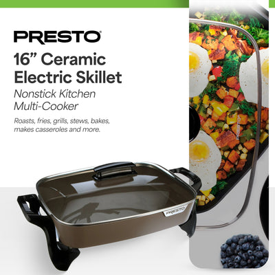 Presto Electric Skillet w/Glass Lid, Nonstick Multi-Cooker, 16", Gray (Open Box) - VMInnovations