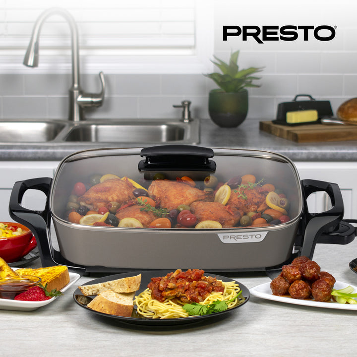 Presto Electric Skillet w/Glass Lid, Nonstick Multi-Cooker, 16", Gray (Open Box)