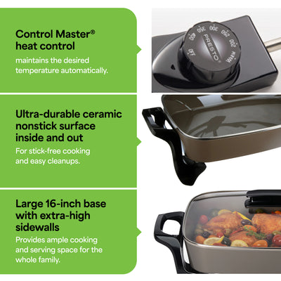 Presto Electric Skillet w/Glass Lid, Nonstick Multi-Cooker, 16", Gray (Open Box)