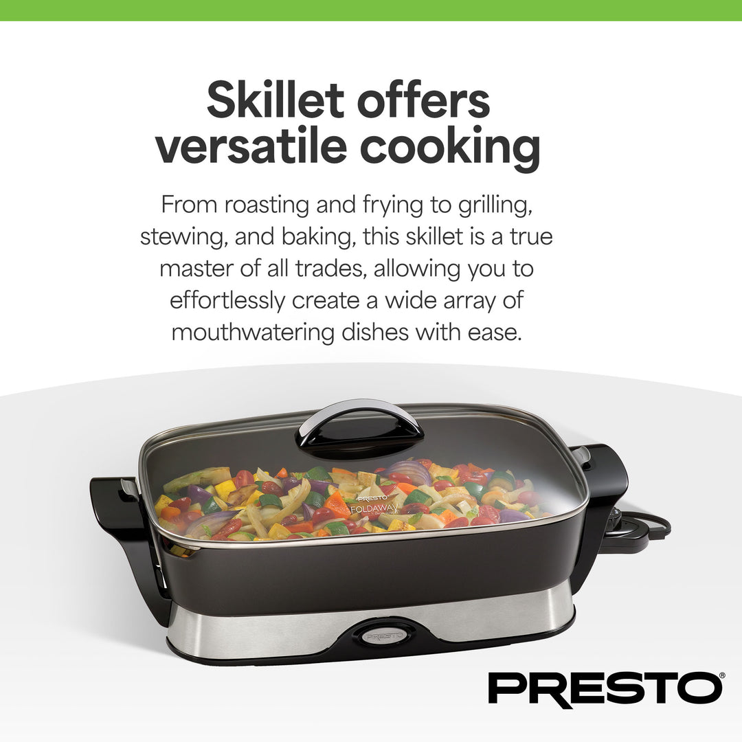 Presto Electric Nonstick Skillet with Tempered Glass Lid, 16", Black (Open Box) - VMInnovations