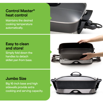 Presto Electric Foldaway Nonstick Skillet with Tempered Glass Lid, 16", (Used)