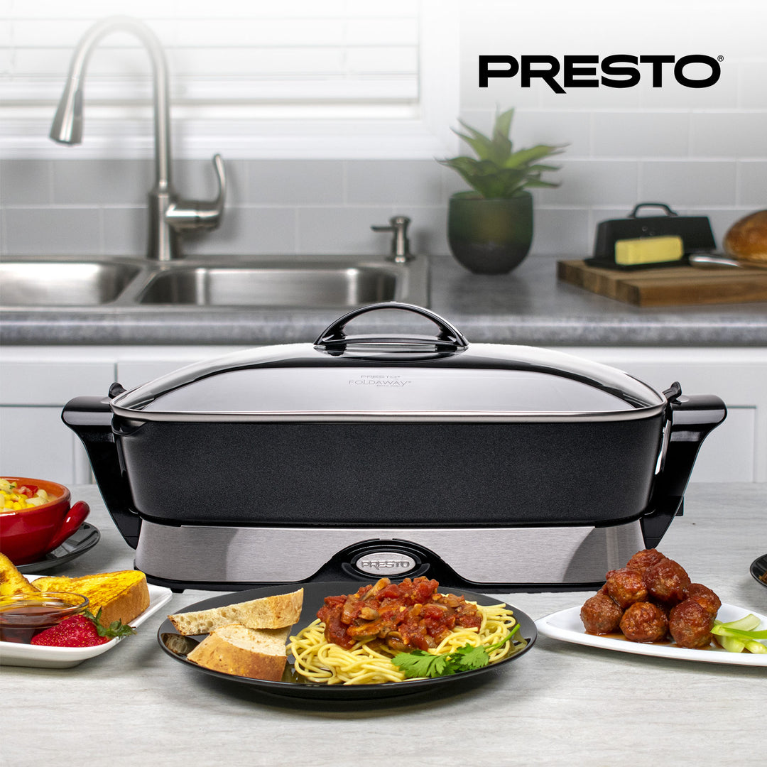Presto Electric Nonstick Skillet with Tempered Glass Lid, 16", Black (Open Box) - VMInnovations