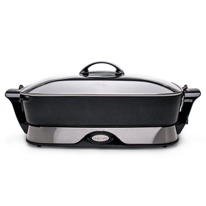 Presto Electric Foldaway Nonstick Skillet with Tempered Glass Lid, 16", Black