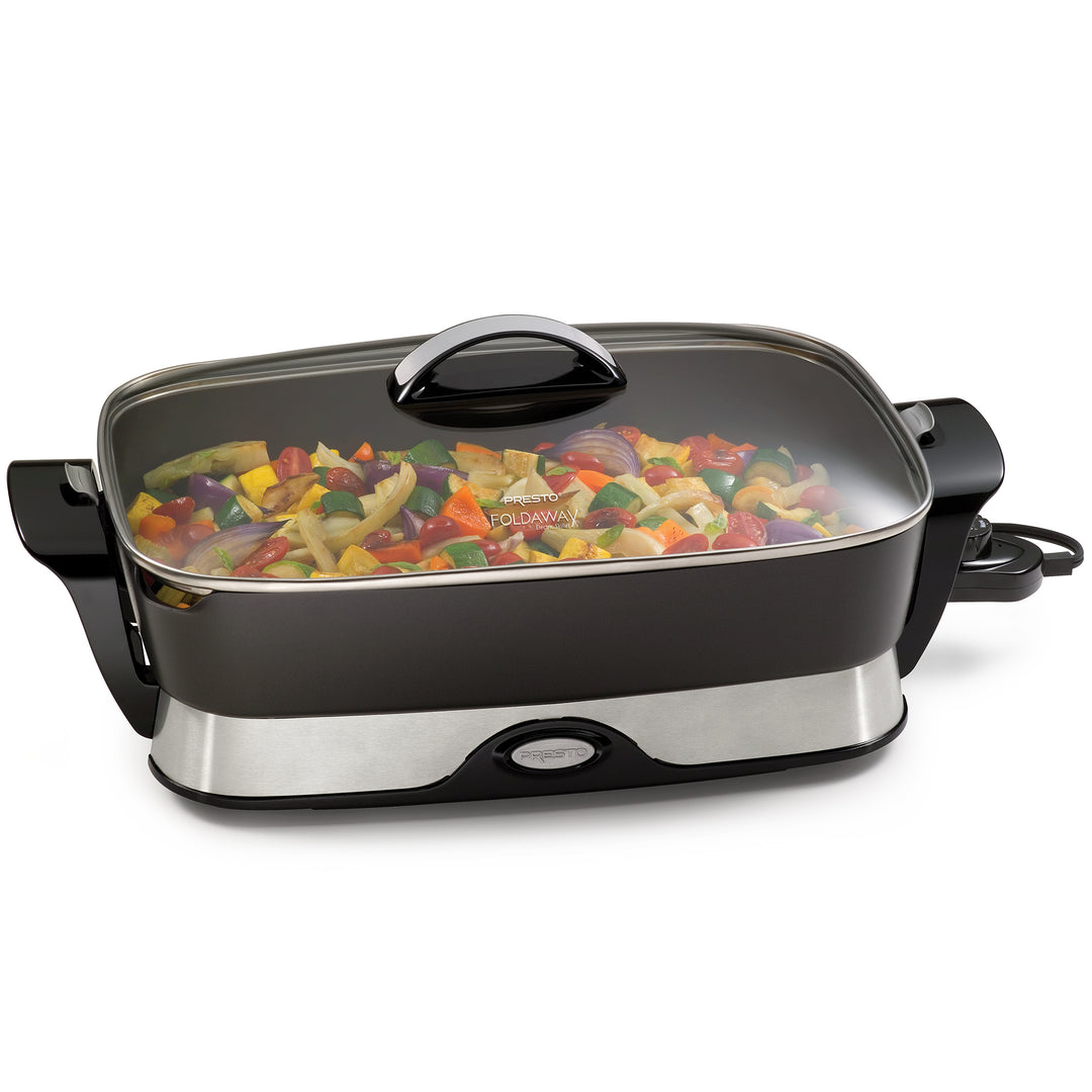 Presto Electric Foldaway Nonstick Skillet with Tempered Glass Lid, 16", Black