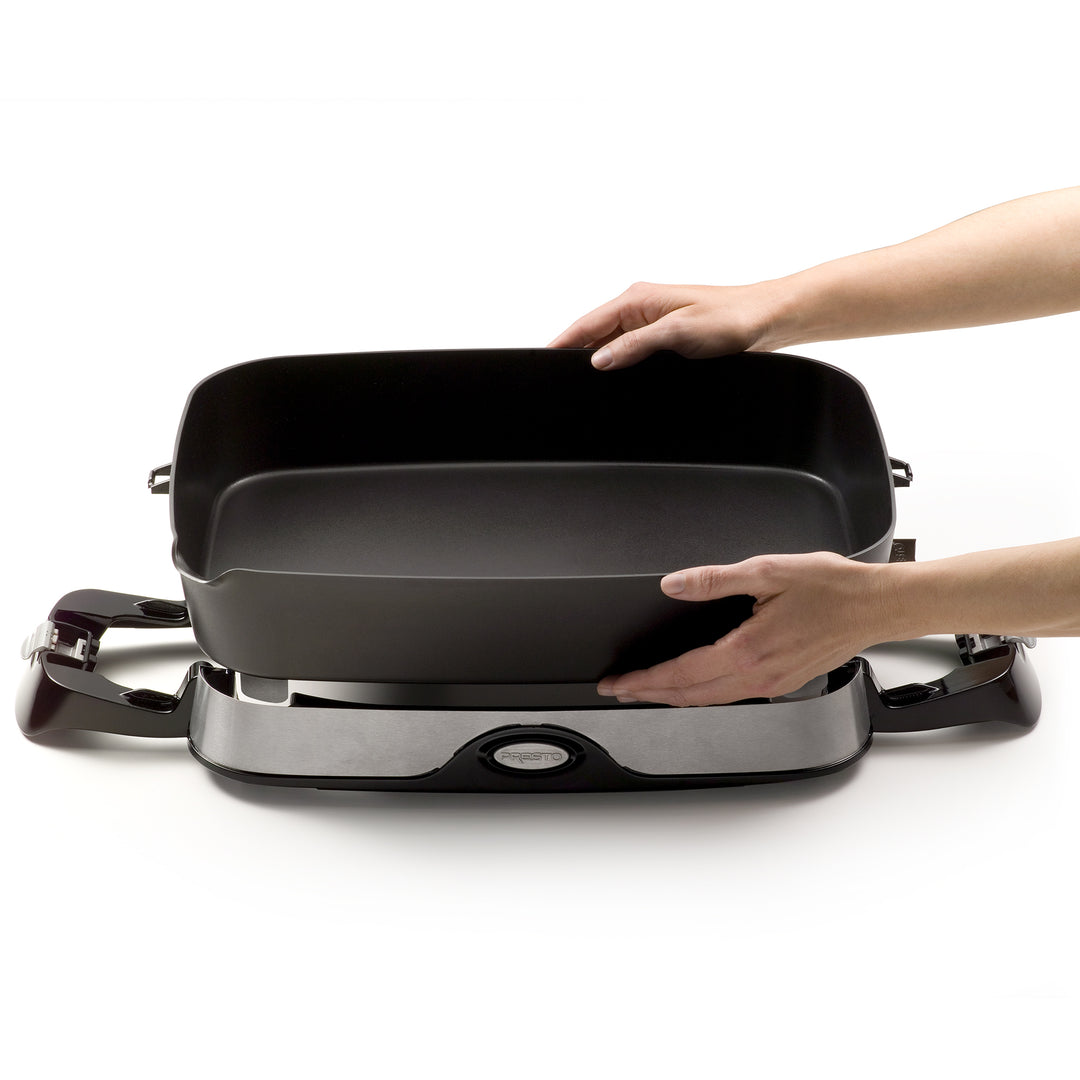 Presto Electric Foldaway Nonstick Skillet with Tempered Glass Lid, 16", Black