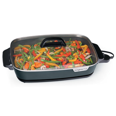 Presto Slimline Nonstick Electric Skillet with Tempered Glass Lid, 16"(Open Box) - VMInnovations